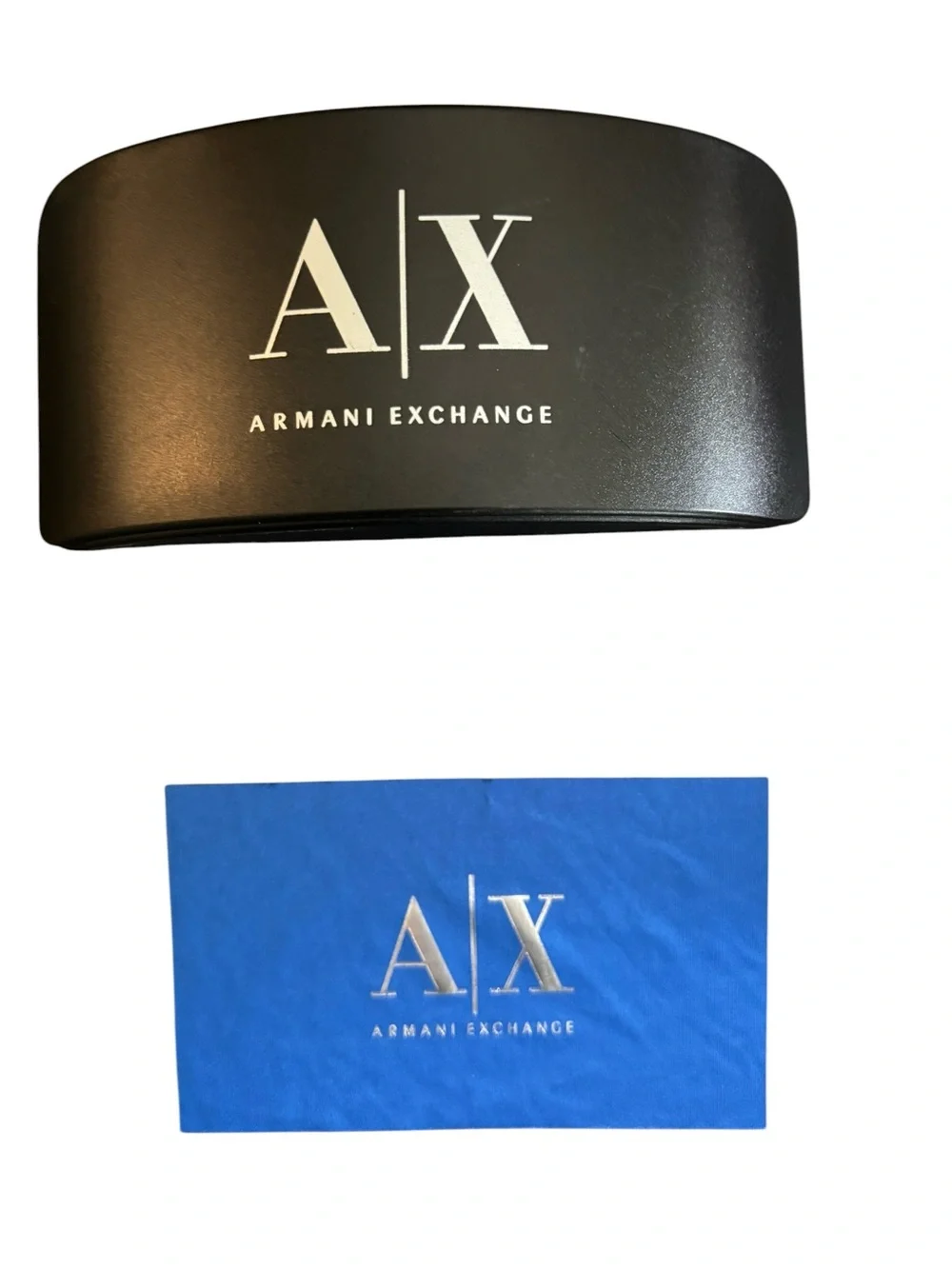 Armani Exchange HARD Sunglasses Shell Black CASE & CLOTH Blue Authentic Used
